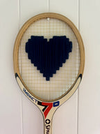 Vintage Tennis Racquet Wall Art - Navy Heart