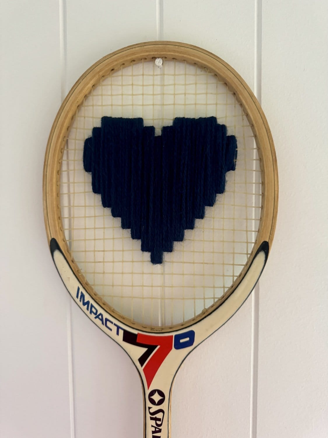 Vintage Tennis Racquet Wall Art - Navy Heart