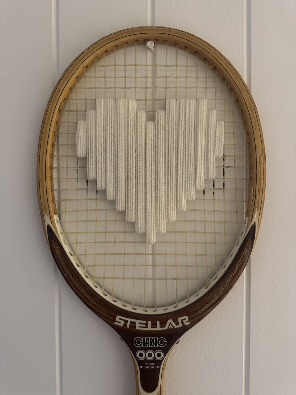 What A Racquet! Vintage Tennis Racquet Wall Hanging With Woven Heart - White-Wall Hangings-What A Racquet-Greenhouse Interiors Pty Ltd