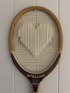 What A Racquet! Vintage Tennis Racquet Wall Hanging With Woven Heart - White-Wall Hangings-What A Racquet-Greenhouse Interiors Pty Ltd