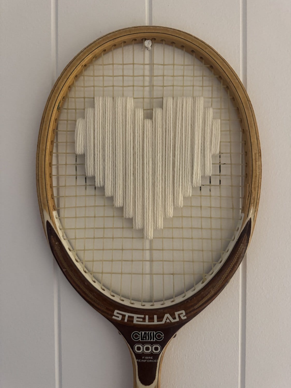 What A Racquet! Vintage Tennis Racquet Wall Hanging With Woven Heart - White-Wall Hangings-What A Racquet-Greenhouse Interiors Pty Ltd