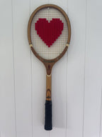 Vintage Tennis Racquet Wall Hanging With Woven Heart - Rosy Red-Wall Hangings-What A Racquet-Greenhouse Interiors Pty Ltd