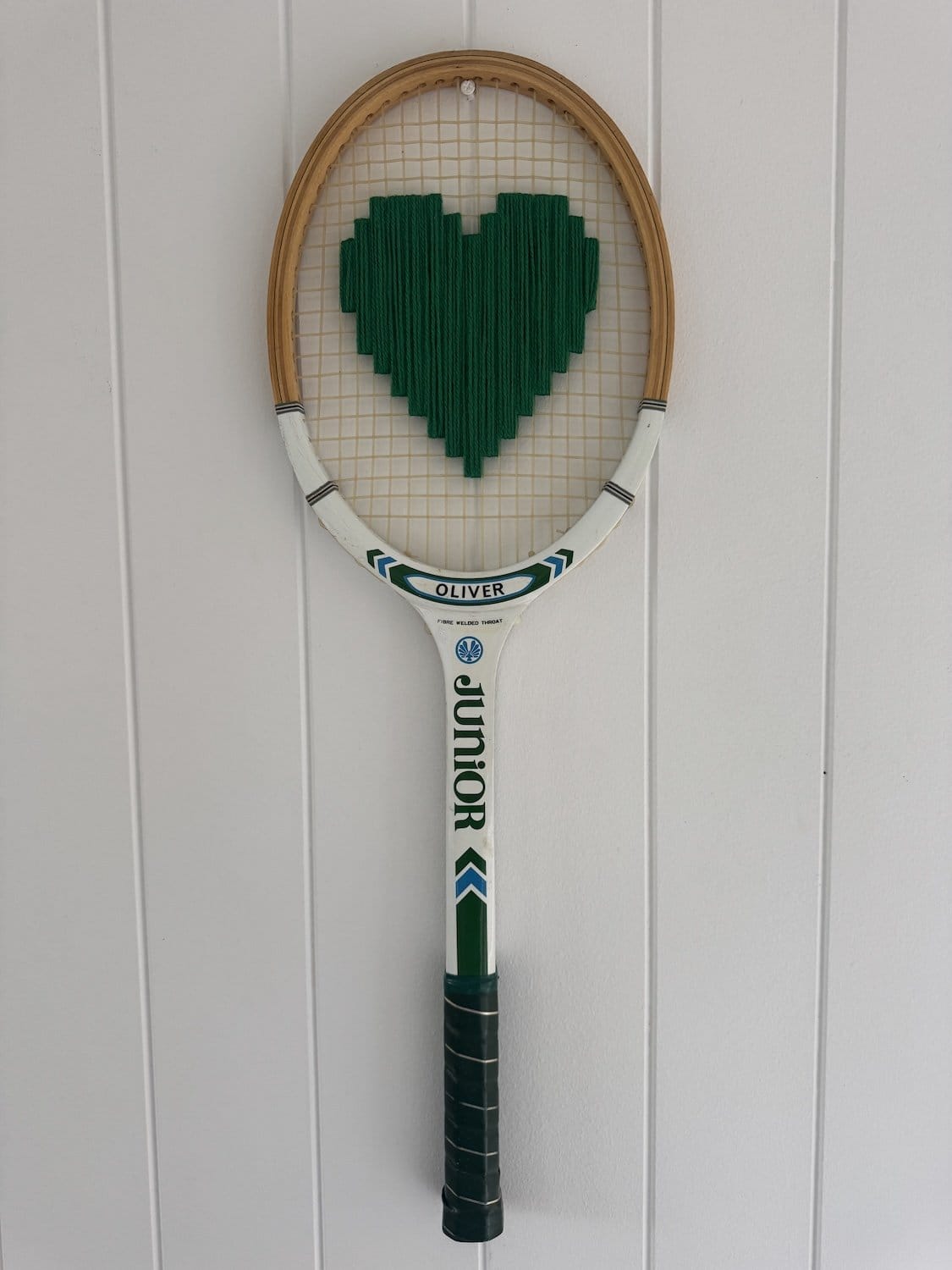 Vintage Tennis Racquet With Green Woven Heart