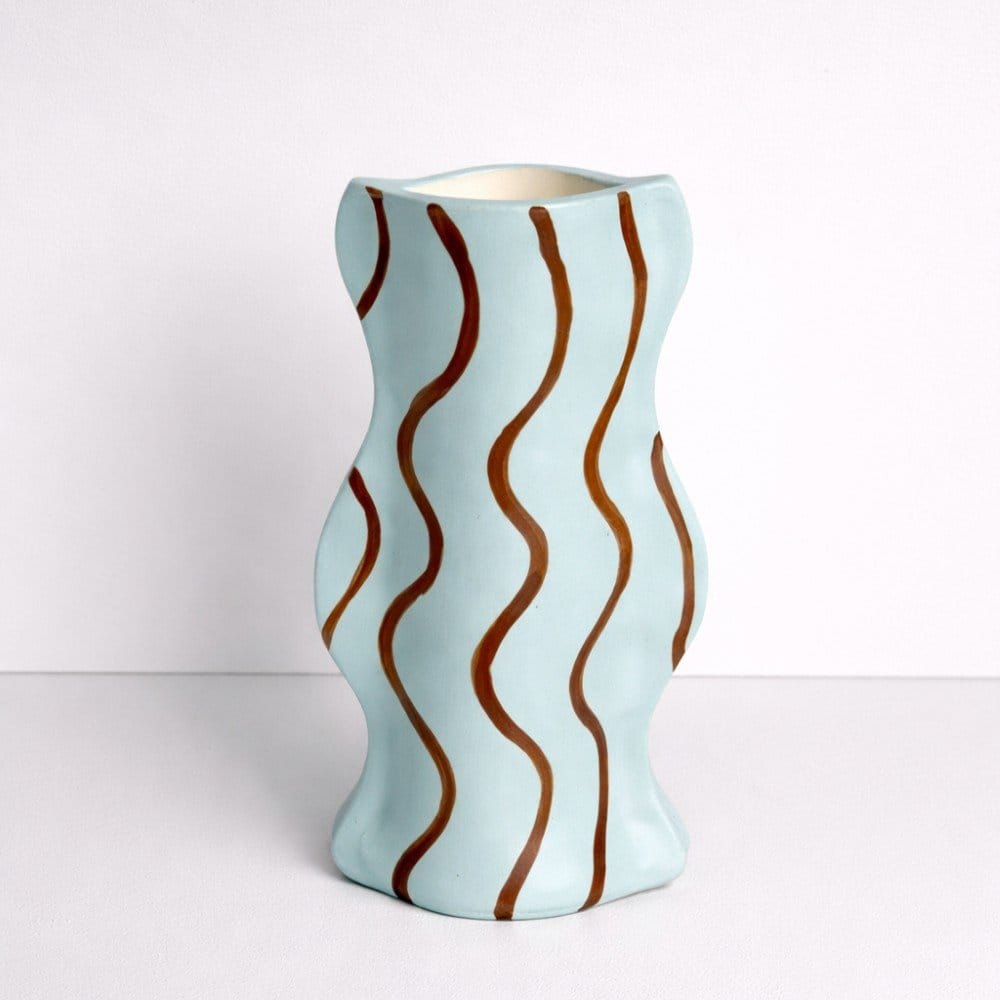 Tartan Tart Vessel In Light Blue And Choc Brown-Ceramics-Formantics-Greenhouse Interiors Pty Ltd