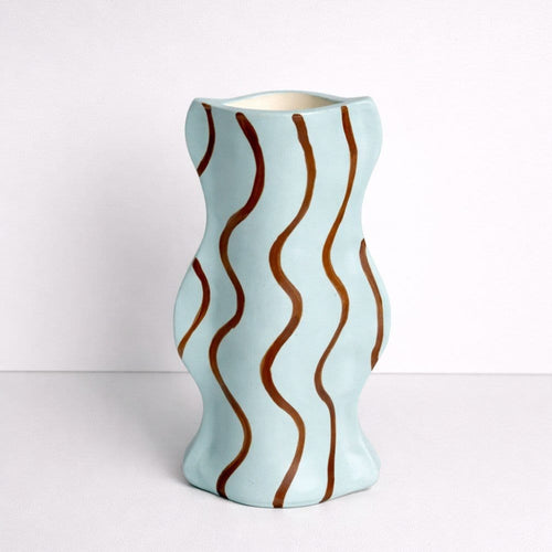 Tartan Tart Vessel In Light Blue And Choc Brown-Ceramics-Formantics-Greenhouse Interiors Pty Ltd