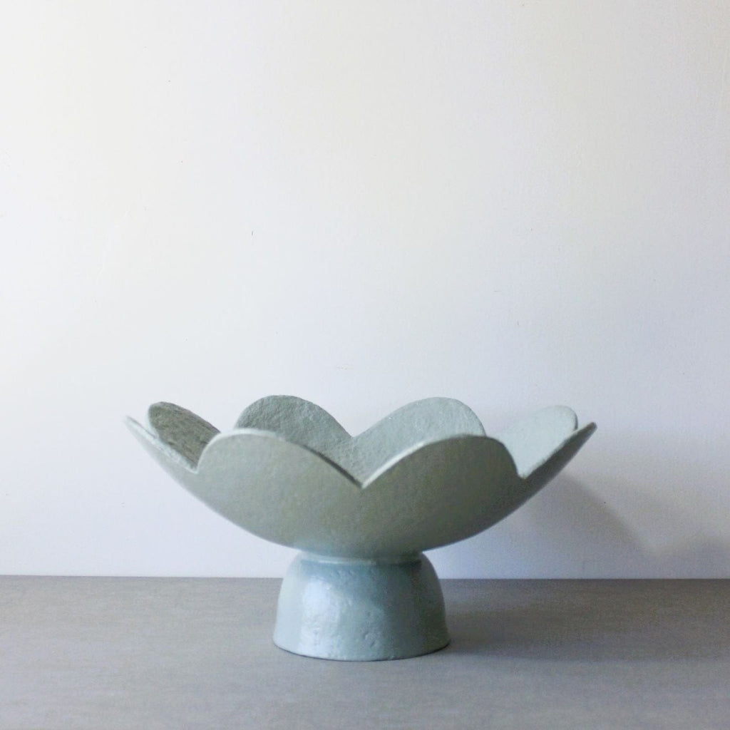 Scalloped Pedestal Bowl - Duck Egg Blue