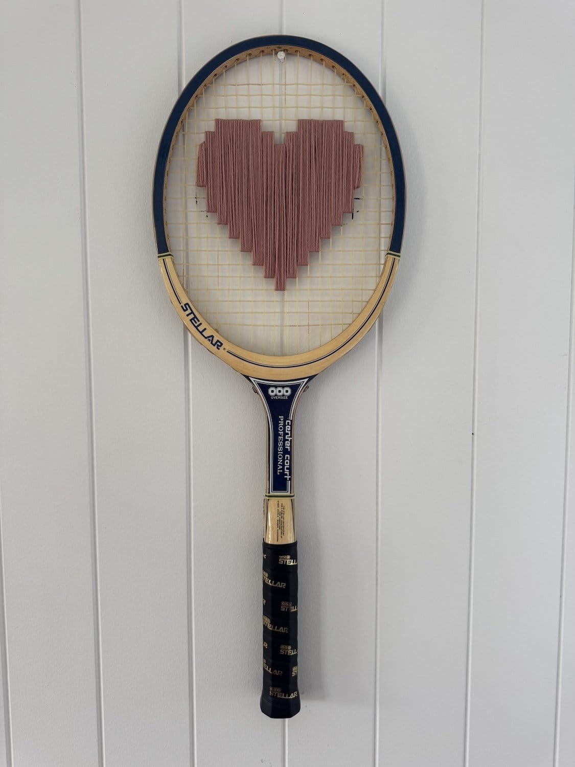 Vintage Tennis Racquet Wall Art - Pink Heart