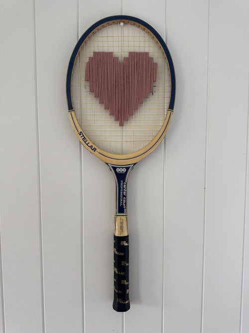 Vintage Tennis Racquet Wall Art - Pink Heart