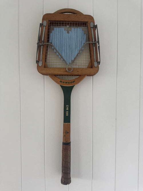 Vintage Tennis Racquet Wall Hanging - Blue Heart & Head Press