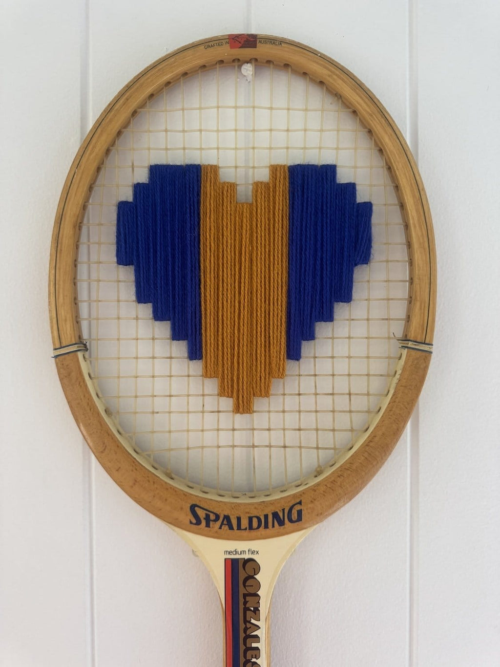 Vintage Tennis Racquet Wall Art - Blue & Mustard Heart