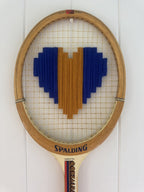 Vintage Tennis Racquet Wall Art - Blue & Mustard Heart