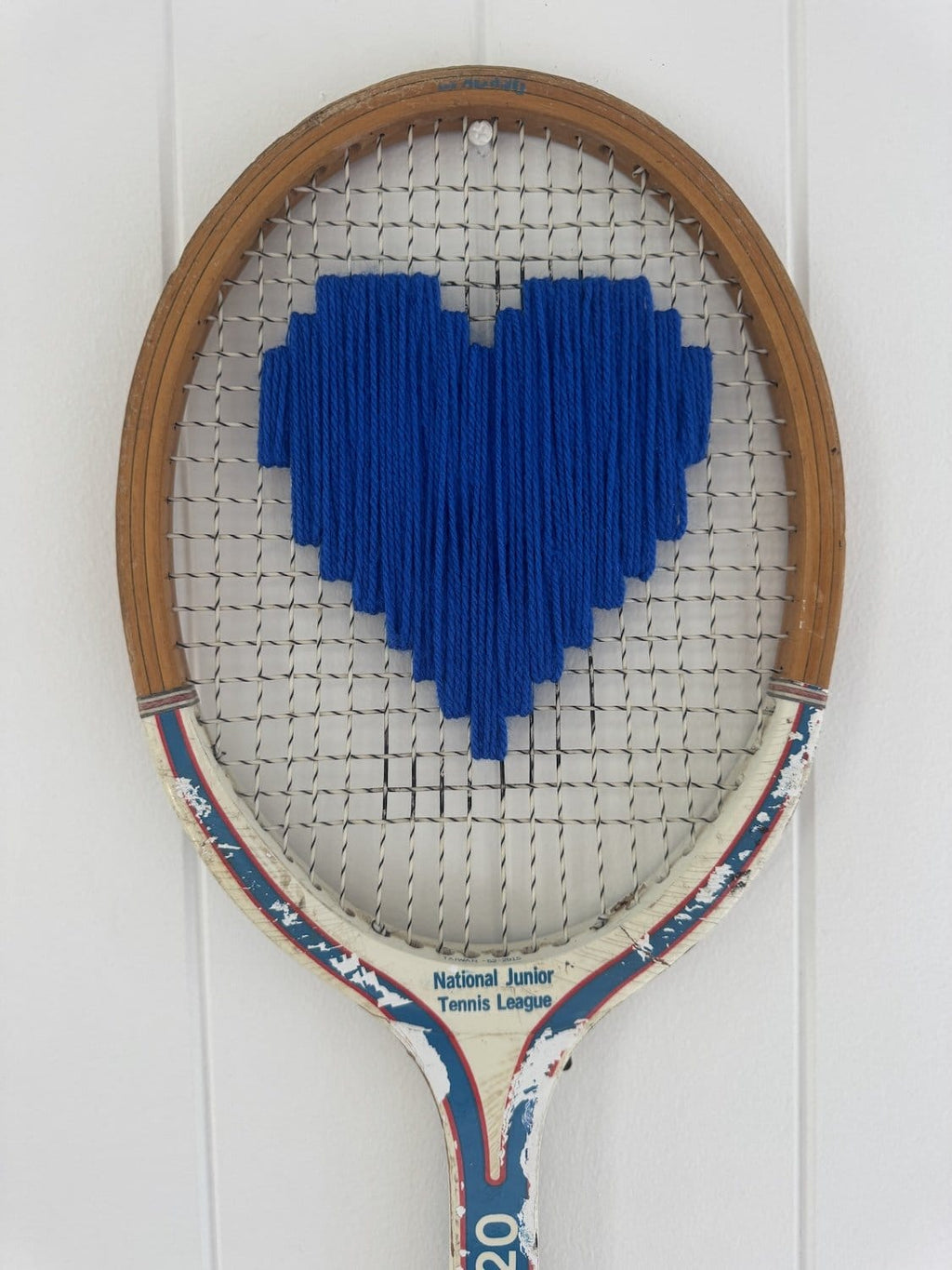 Vintage Tennis Racquet Wall Art - Blue Heart