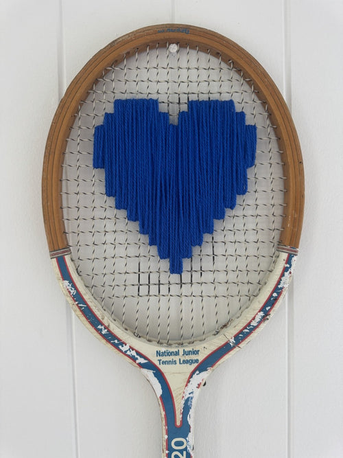 Vintage Tennis Racquet Wall Art - Blue Heart