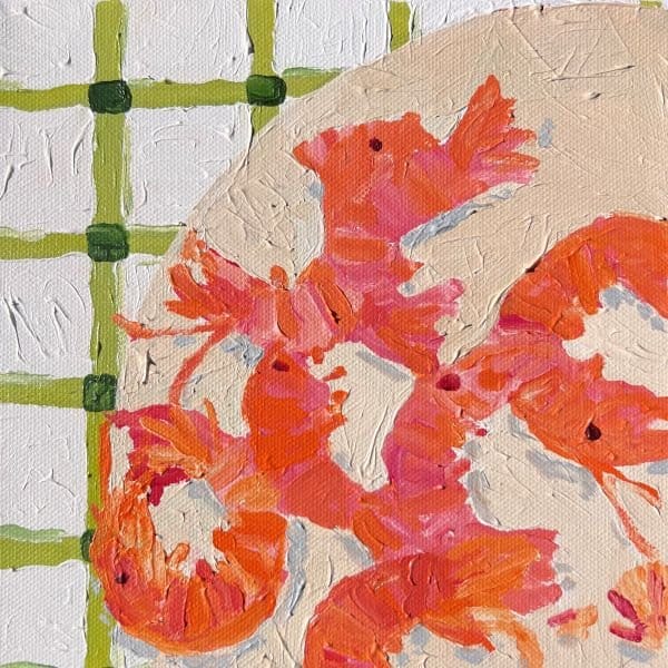 Prawns On Green Checked Cloth - Original Art