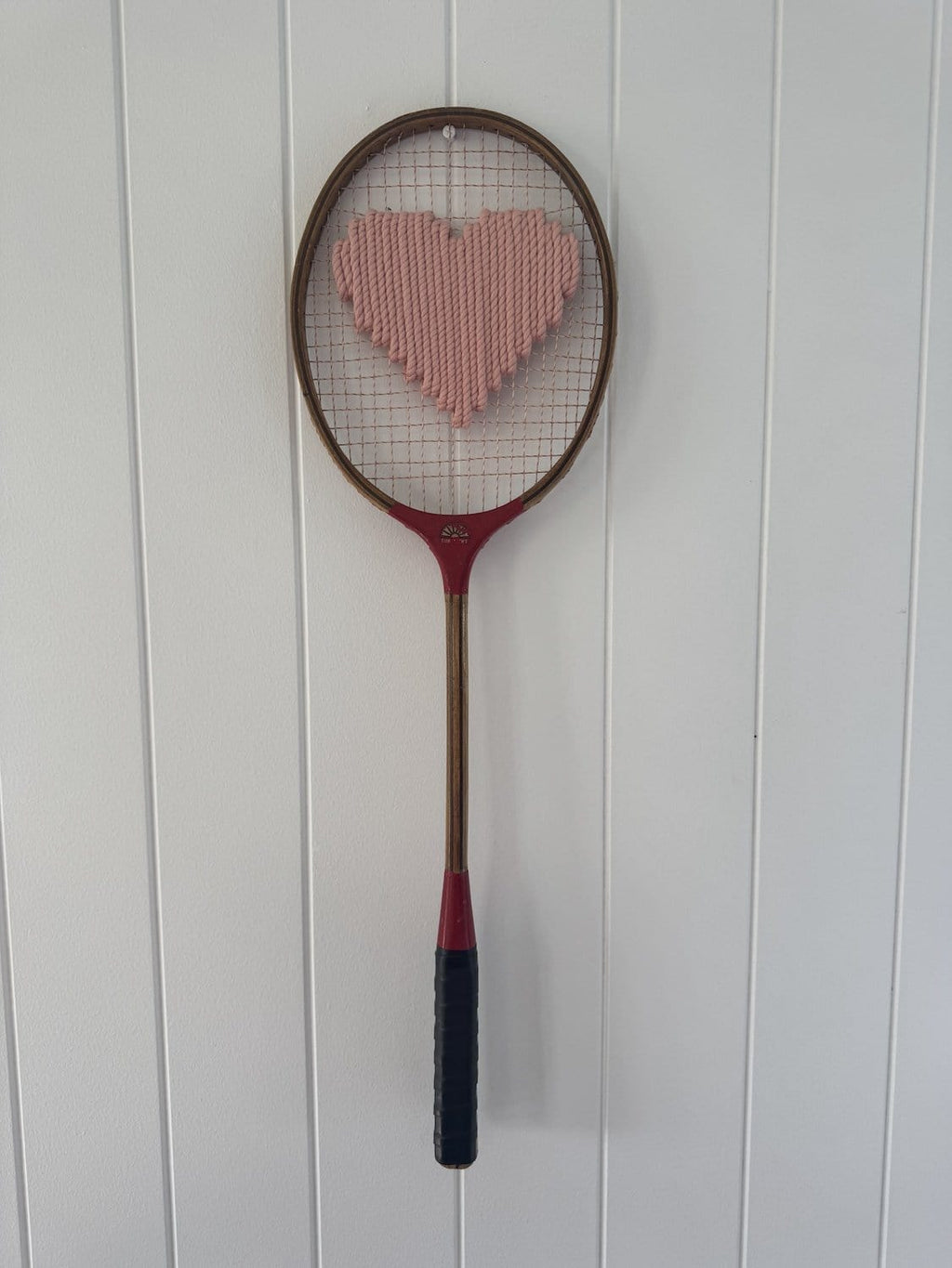 Vintage Badminton Racquet With Woven Heart - Blush