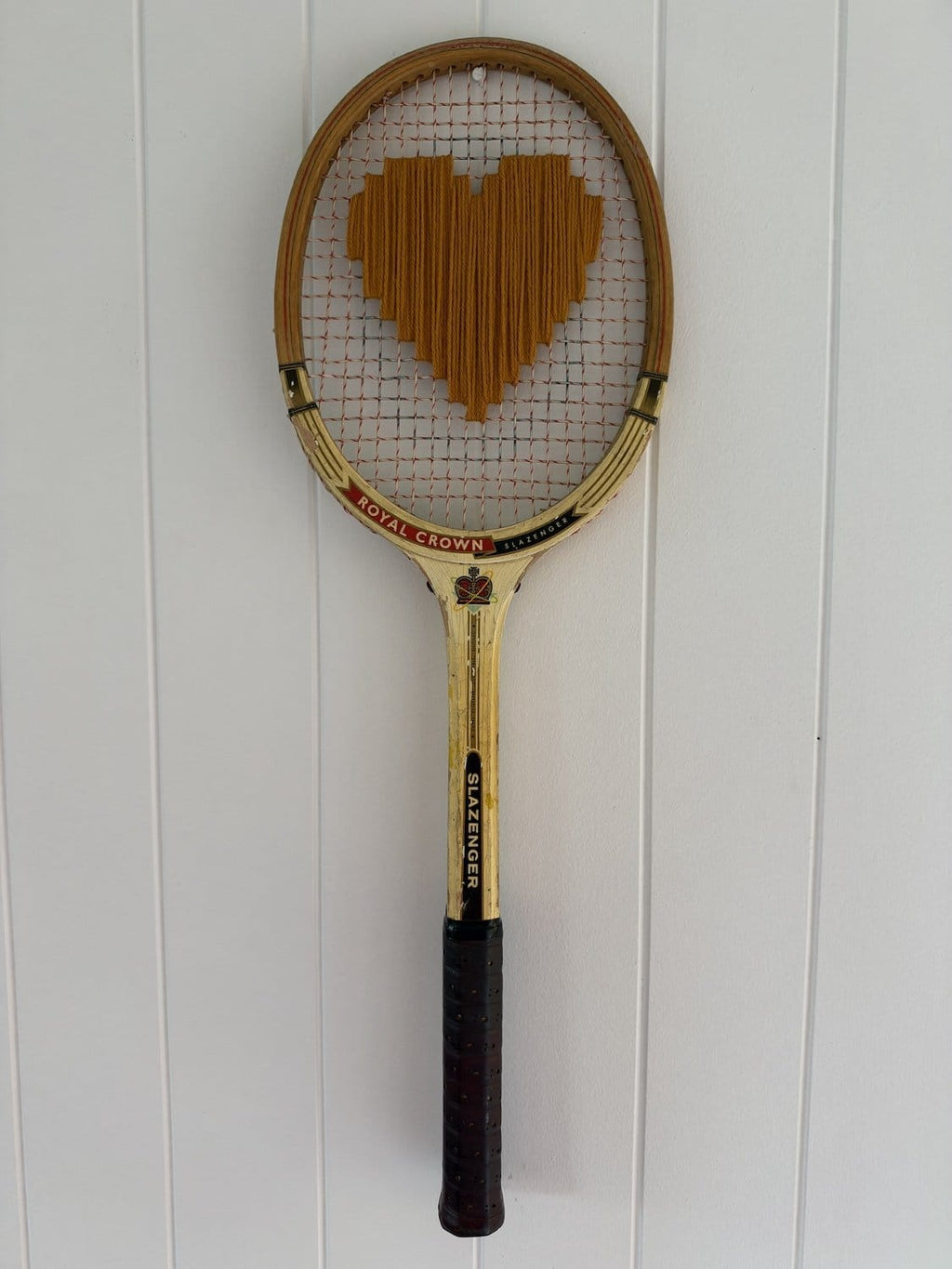 Vintage Tennis Racquet Wall Art - Mustard Heart