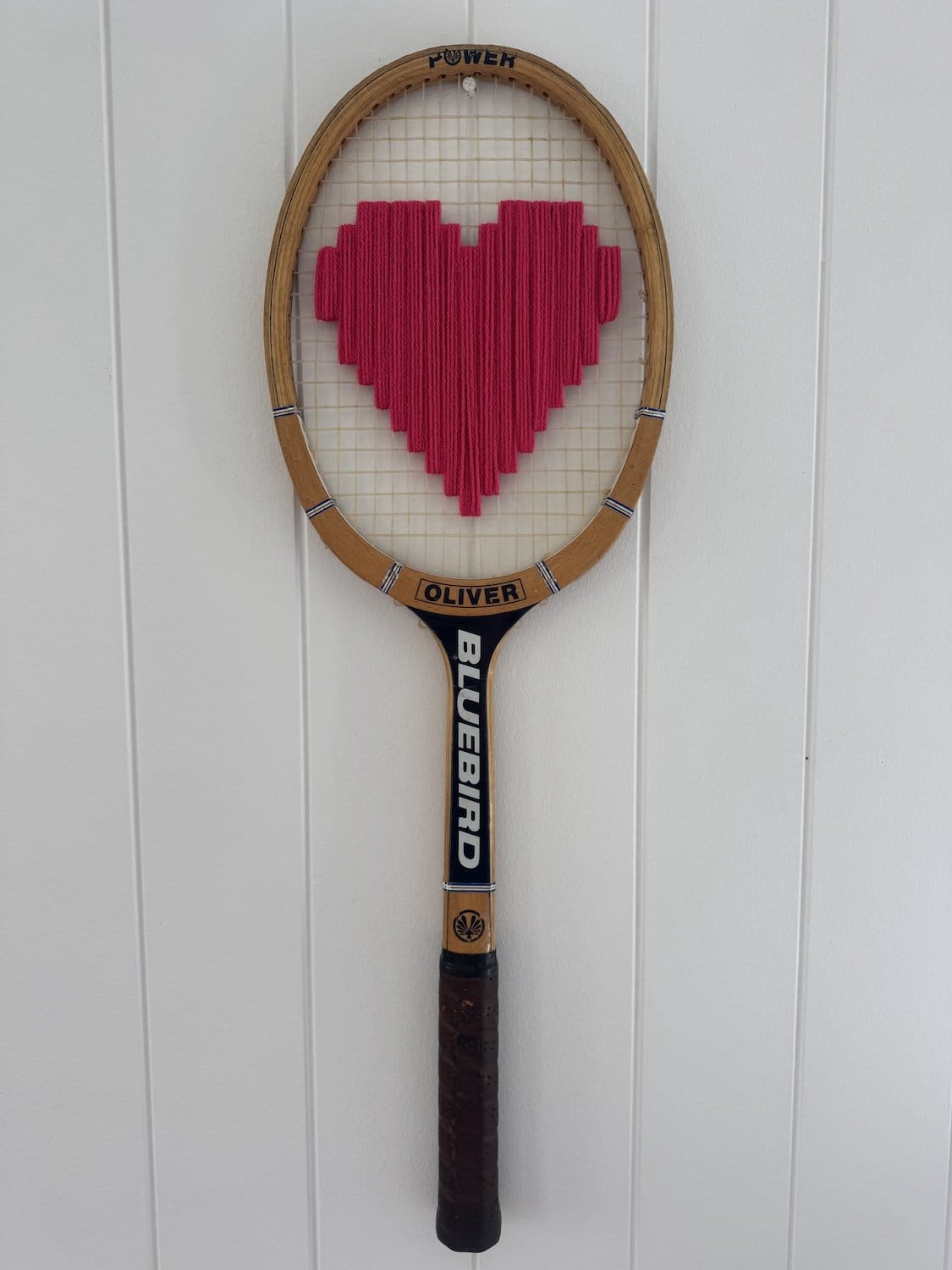 Vintage Tennis Racquet Wall Art - Pink Heart