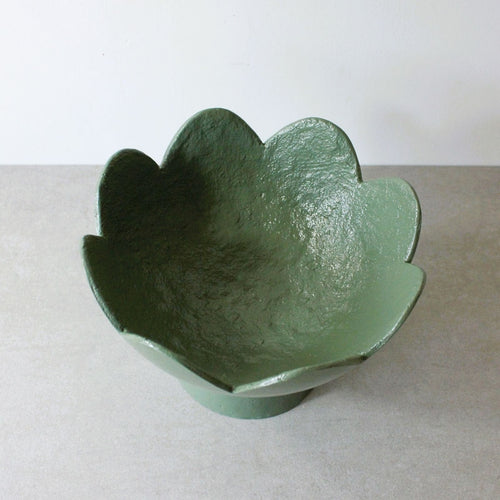 Scalloped Pedestal Bowl - Forest Green