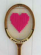 Vintage Tennis Racquet Wall Art - Hot Pink Heart
