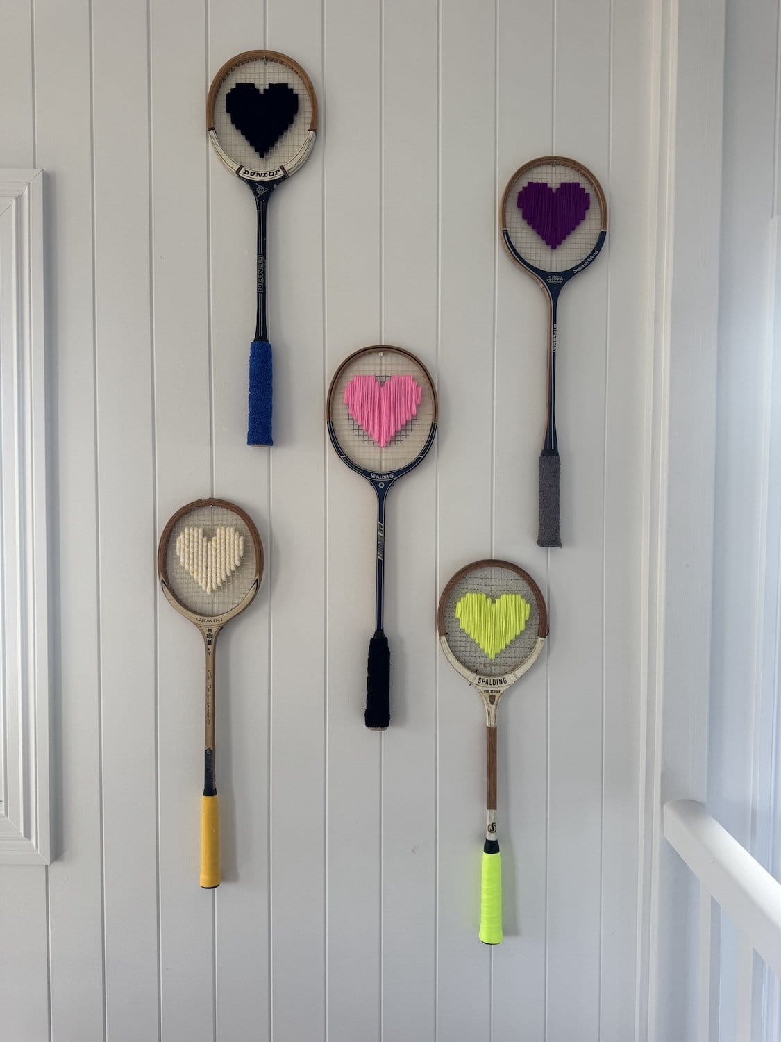 Vintage Badminton Racquet With Woven Heart - Dark Pink