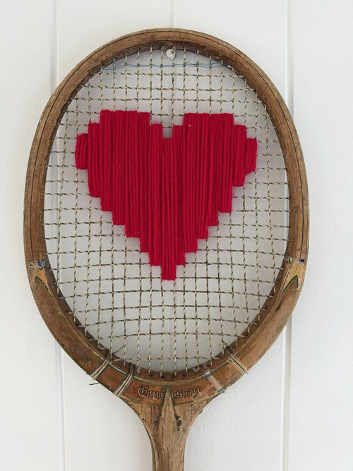 Vintage Tennis Racquet Wall Art - Red Heart