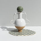 White Vessel With Wiggle Handles And A Stopper