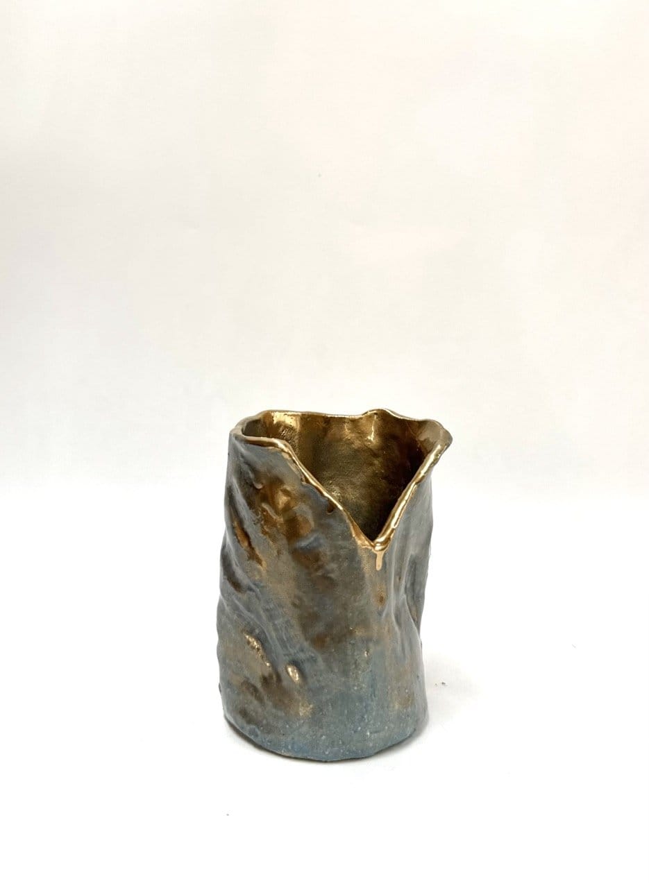 Short Crush Vase 'Gold Steel'