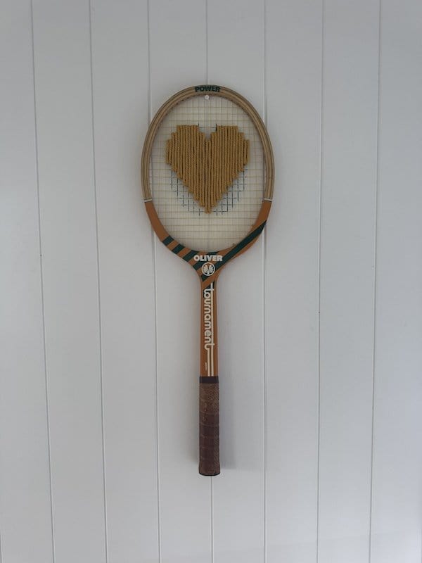 Vintage Tennis Racquet With Woven Heart - Mustard