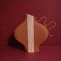 Terracotta Striped Vessel With A Wiggle Handle-Ceramics-Formantics-Greenhouse Interiors Pty Ltd