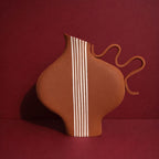 Terracotta Striped Vessel With A Wiggle Handle-Ceramics-Formantics-Greenhouse Interiors Pty Ltd