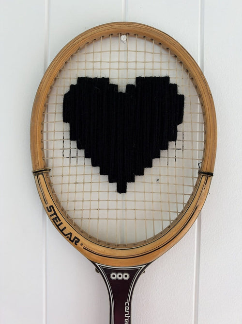 Vintage Tennis Racquet Wall Art - Black Heart