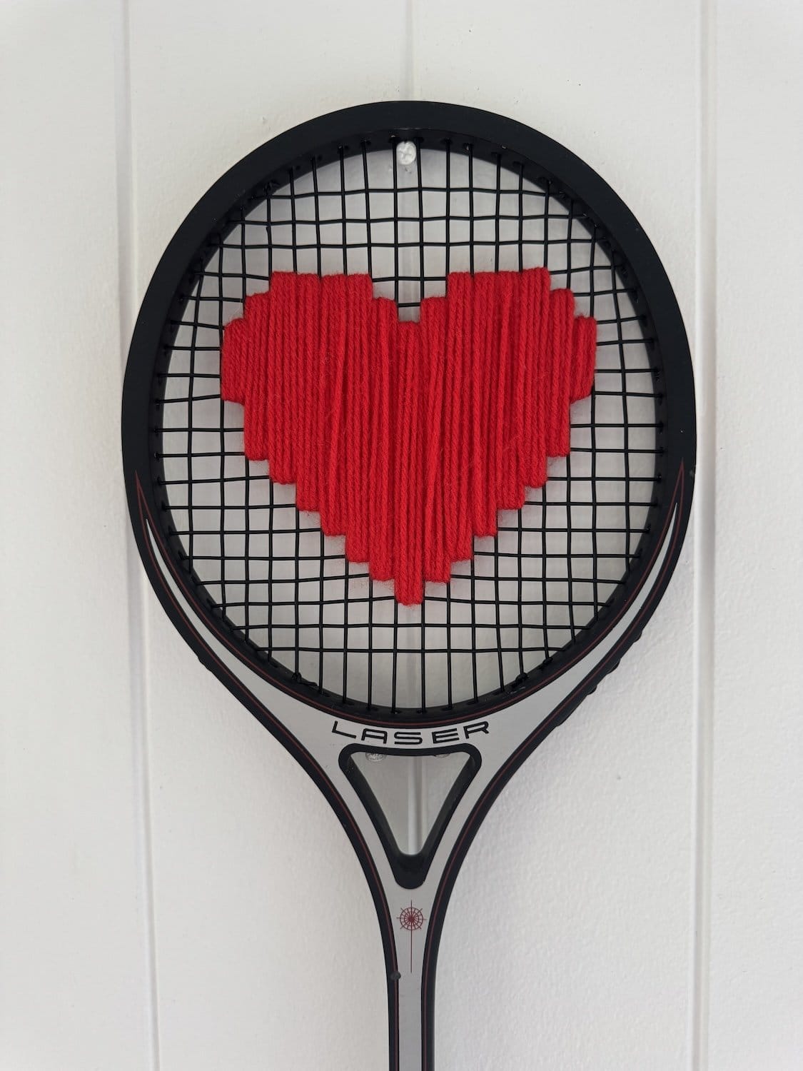 What A Racquet! Vintage Squash Racquet Wall Hanging With Woven Heart - Red-Wall Hangings-What A Racquet-Greenhouse Interiors Pty Ltd