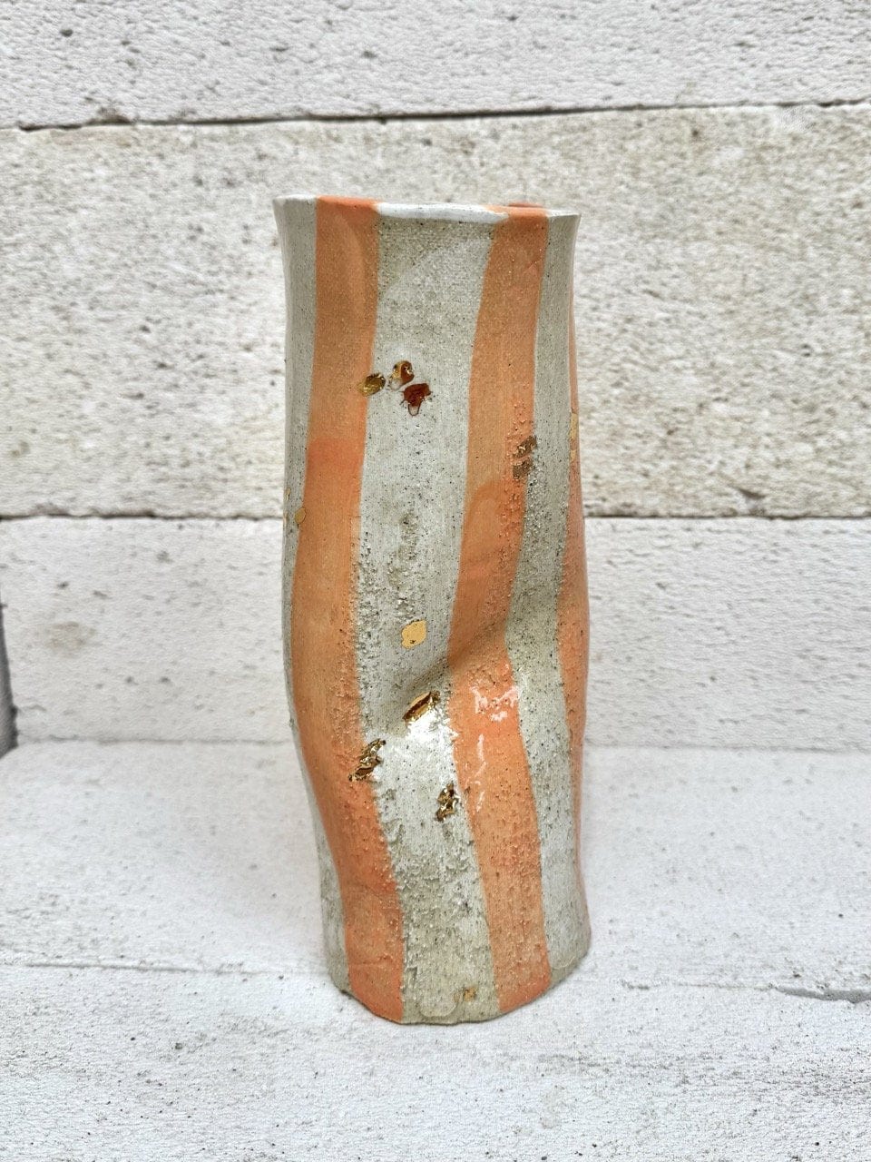 Skinny Crush Vase - 'Gold Peach Stripe'