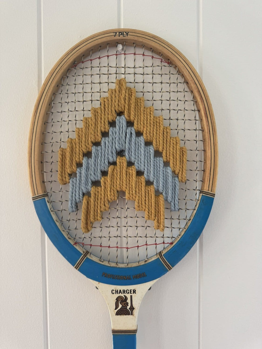 Vintage Tennis Racquet With Woven Chevron