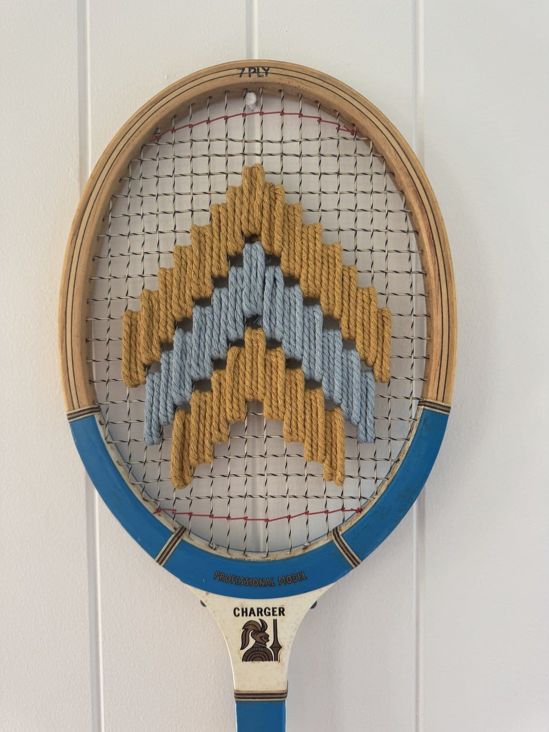 Vintage Tennis Racquet With Woven Chevron