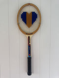 Vintage Tennis Racquet Wall Art - Blue & Mustard Heart