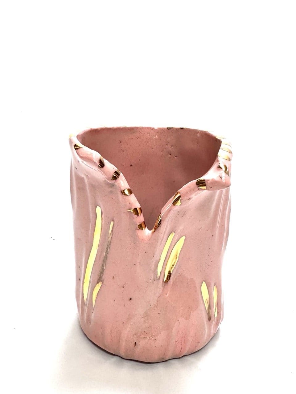 Short Crush Vase 'Light Pink / Gold'-Ceramics-Lauren Barton-Greenhouse Interiors Pty Ltd