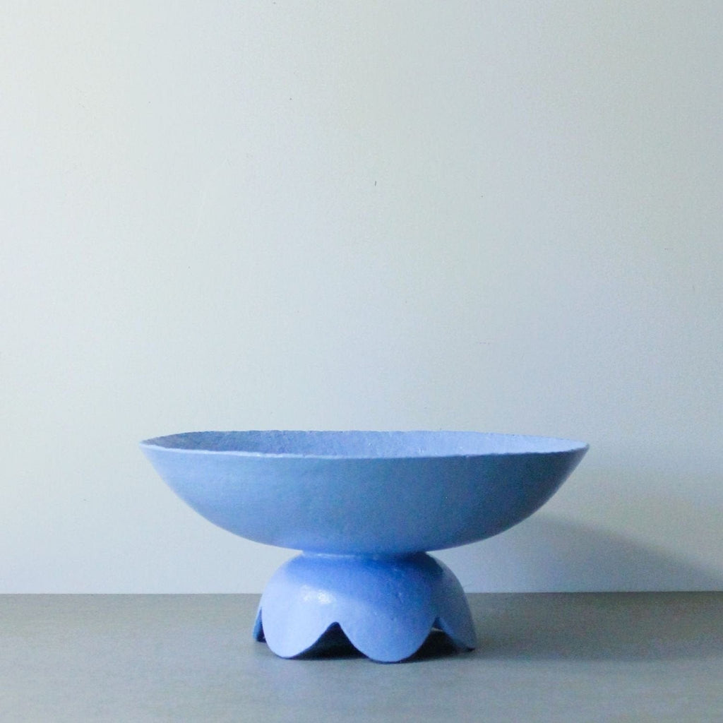 Pedestal Bowl With Scalloped Base - Cornflower Blue