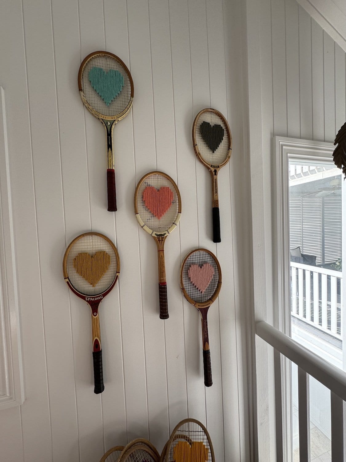 Vintage Tennis Racquet With Woven Heart - Olive Green