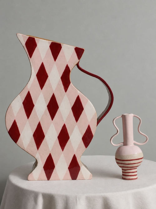 Harlequin Vessel In Burgundy And Pink