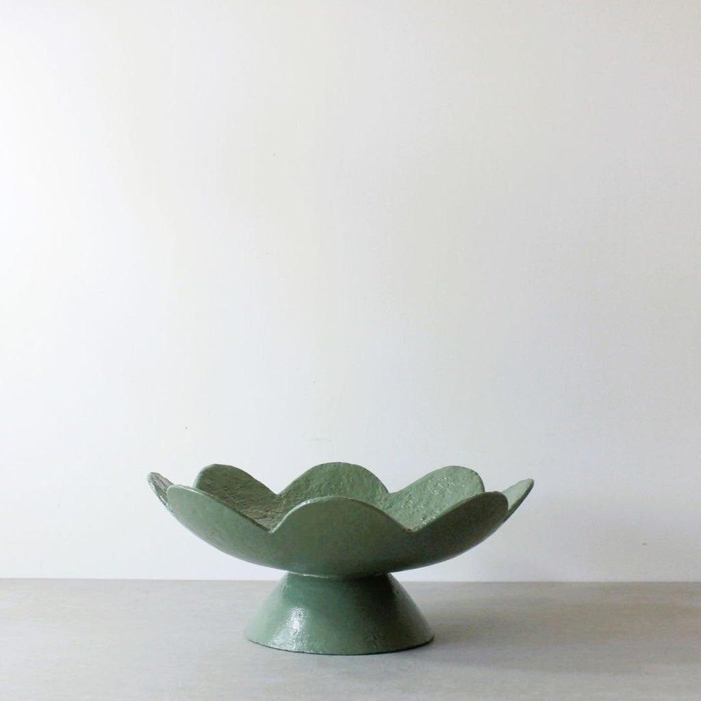 Scalloped Pedestal Bowl - Forest Green