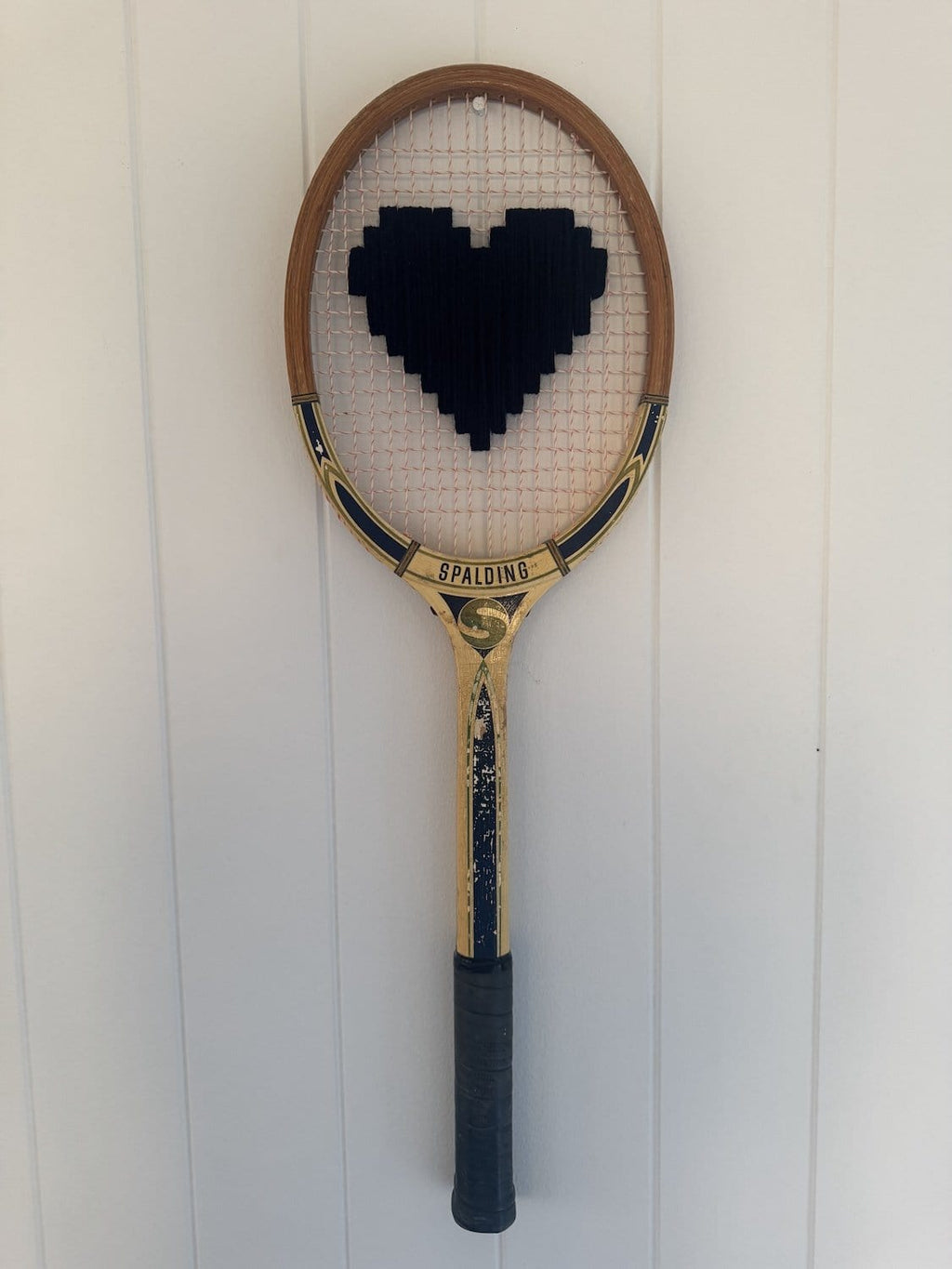 Vintage Tennis Racquet With Woven Heart - Dark Navy