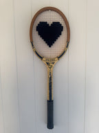 Vintage Tennis Racquet With Woven Heart - Dark Navy