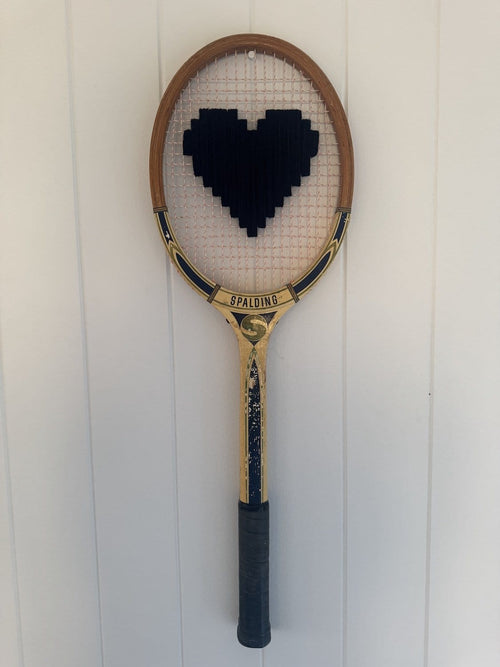 Vintage Tennis Racquet With Woven Heart - Dark Navy