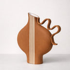 Terracotta Striped Vessel With A Wiggle Handle-Ceramics-Formantics-Greenhouse Interiors Pty Ltd