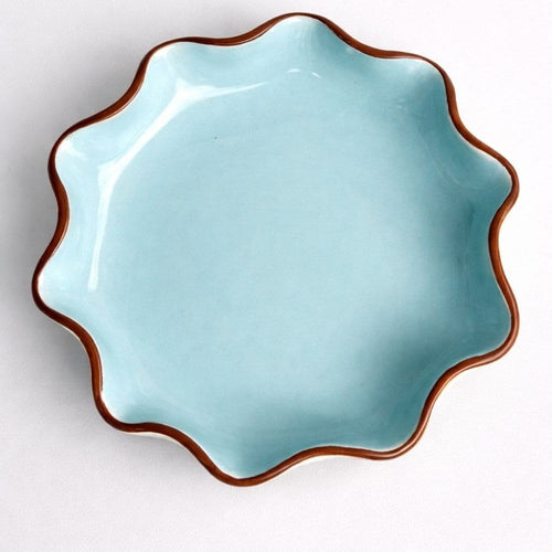 Light Blue Ruffle Bowl With A Dark Brown Rim-Ceramics-Formantics-Greenhouse Interiors Pty Ltd