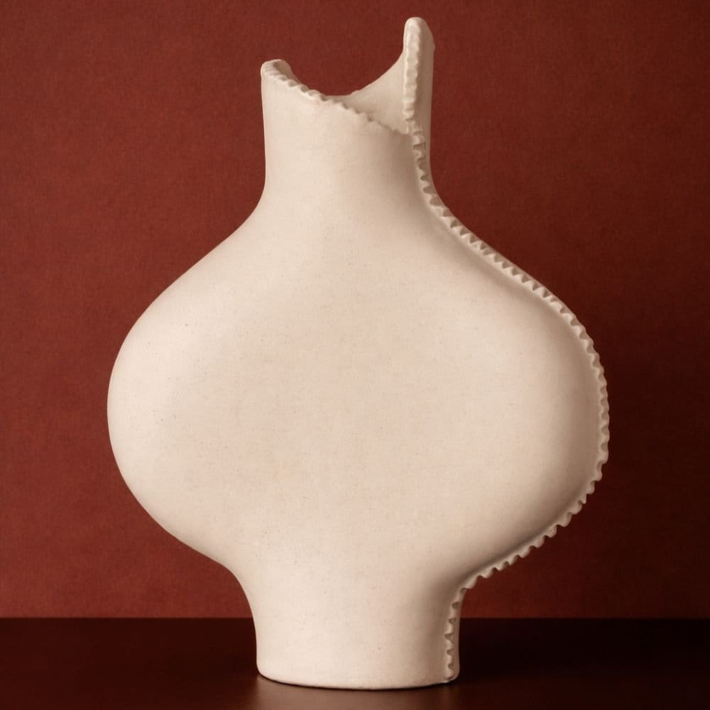 Cream Vessel With Seams-Ceramics-Formantics-Greenhouse Interiors Pty Ltd