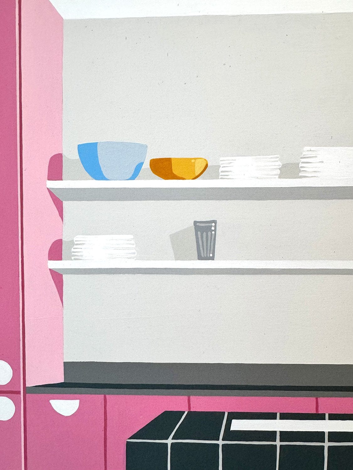 Pink Cupboards Grey Tiles - Original Artwork