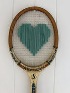 Vintage Tennis Racquet Wall Art - Light Teal Heart