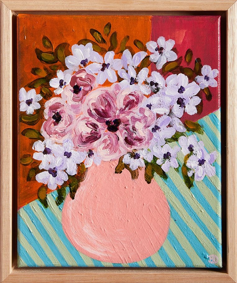 Purple Flowers, Green Stripes - Original Art